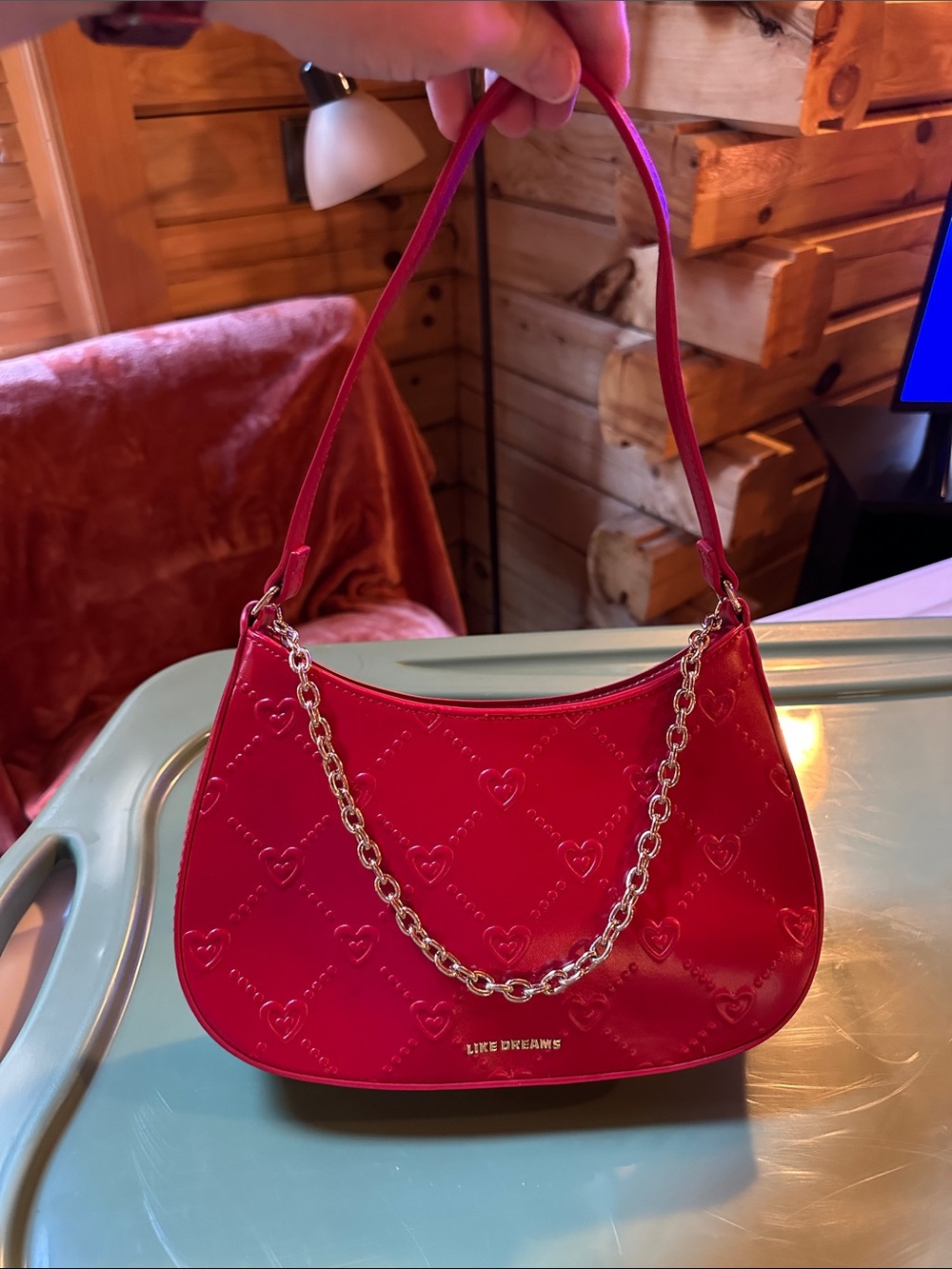 LIKE DREAMS Red Bag with Gold Chain Accent